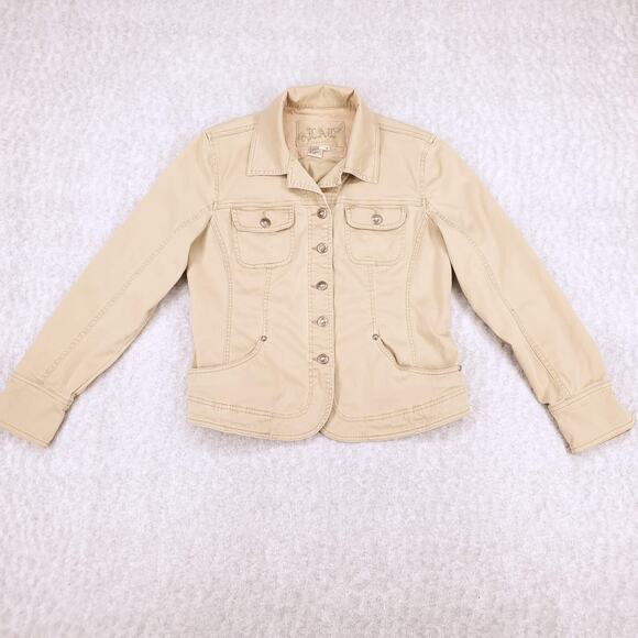LAL Live A Little Button Front Jacket Women's M Beige Pockets Casual Lightweight - Picture 1 of 10